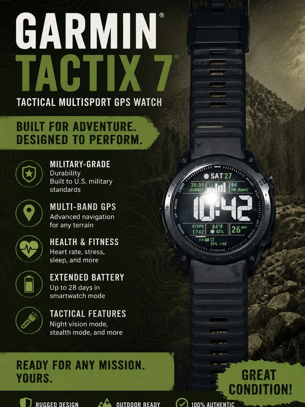 Garmin Tactix 7 Tactical GPS Watch - Black